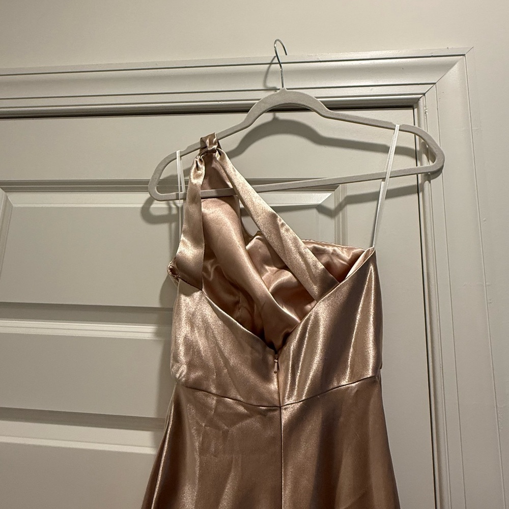 Jenny Yoo One Shoulder Satin gold Gown elegant formal Size 6 - Picture 6 of 8